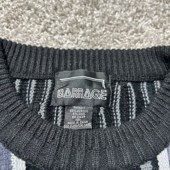 Vtg Barrage Coogi Style Sweater Mens M Black/Gray 3D Geometric Knit Pullover - Picture 2 of 10